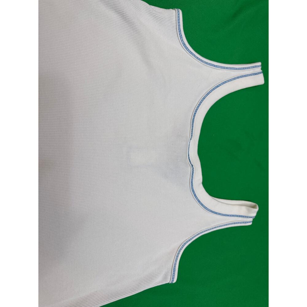 Jones New York women’s white ribbed cotton blue stitching Henley tank top L - Picture 5 of 11